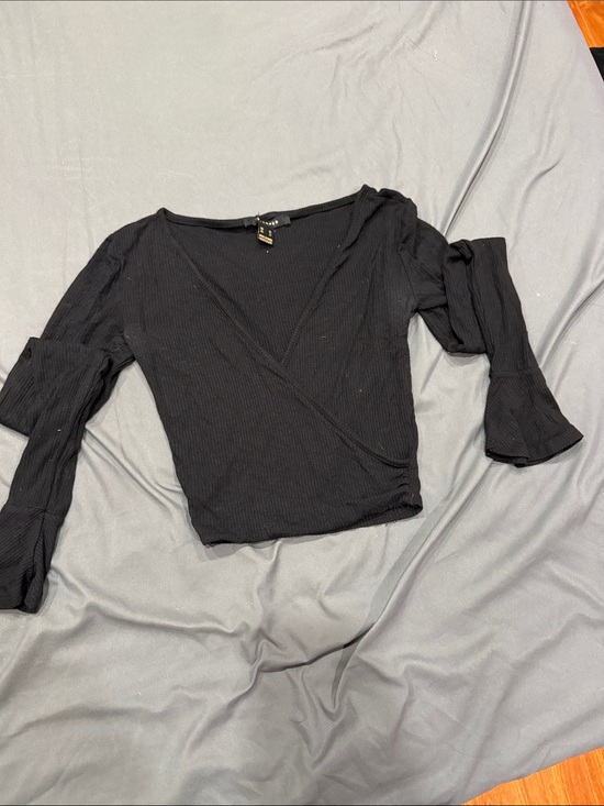 Revamped Tops - Revamped Black Ribbed Wrap Crop Top